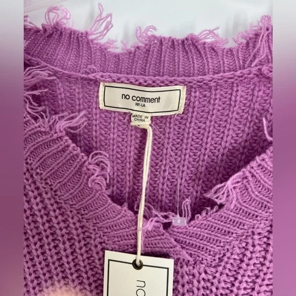NO COMMENT DISTRESSED PURPLE V-NECK SWEATER LARGE NEW - Picture 5 of 5